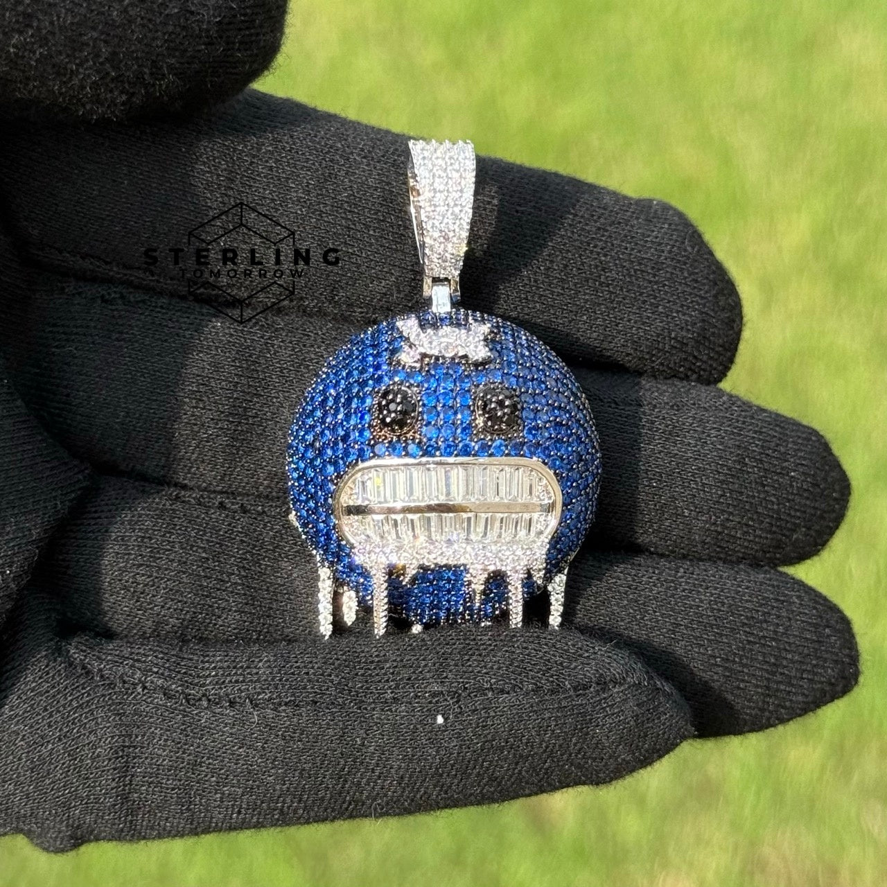 Blue Frozen Emoji Iced Out Pendant