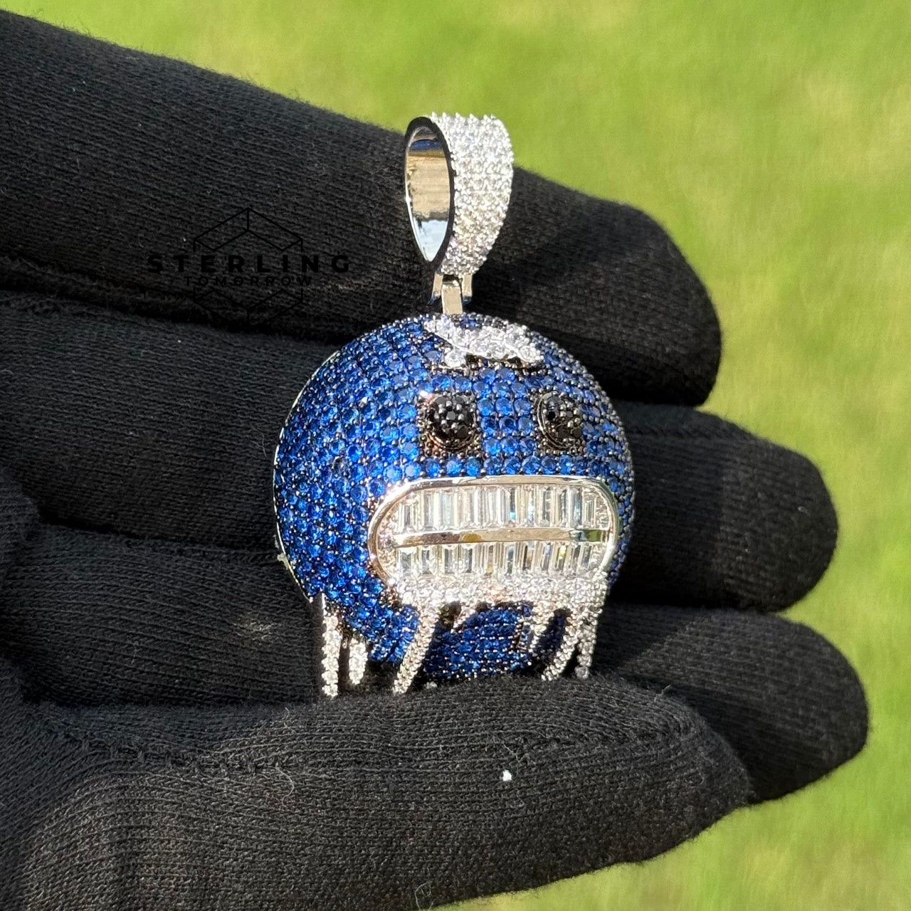 Blue Frozen Emoji Iced Out Pendant