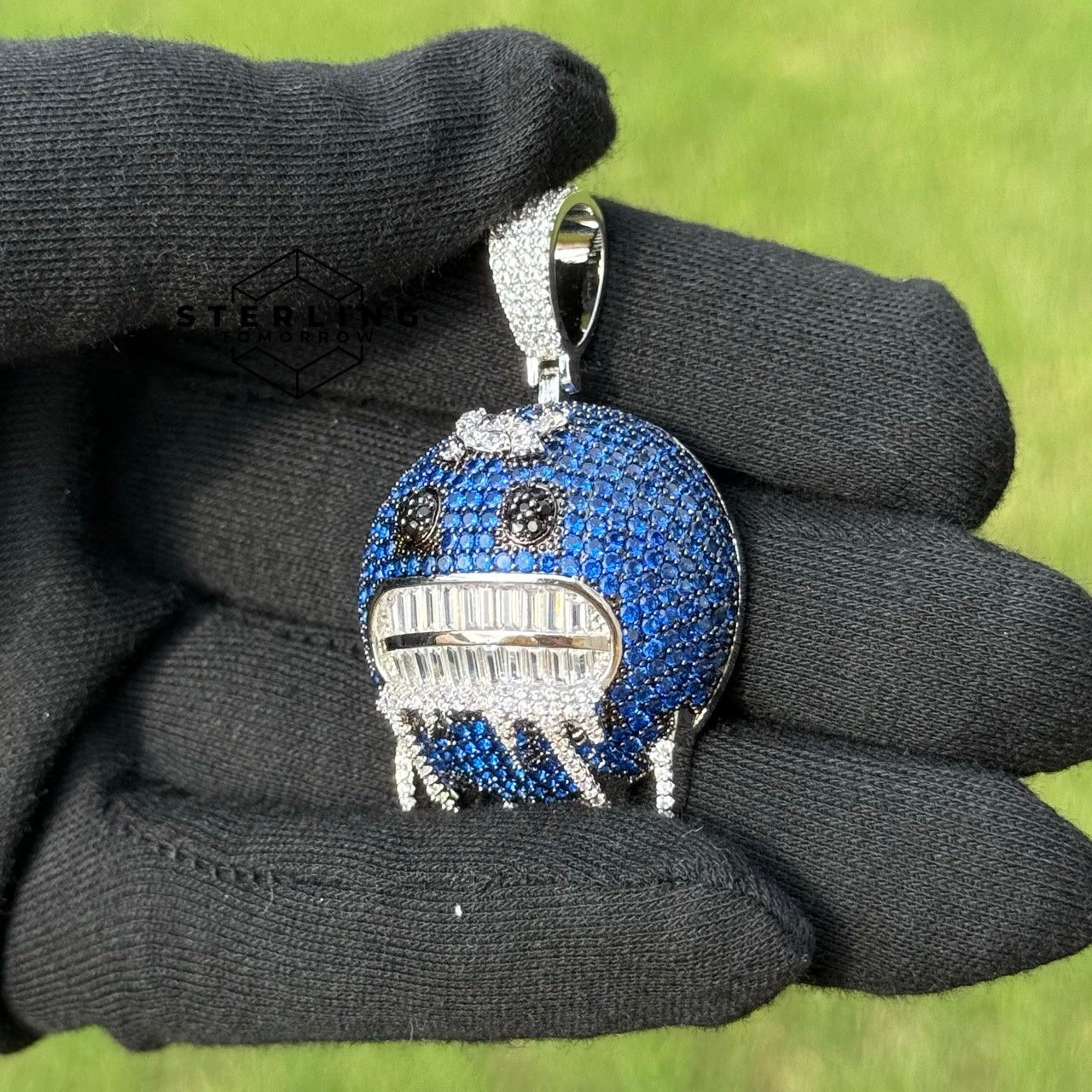Blue Frozen Emoji Iced Out Pendant
