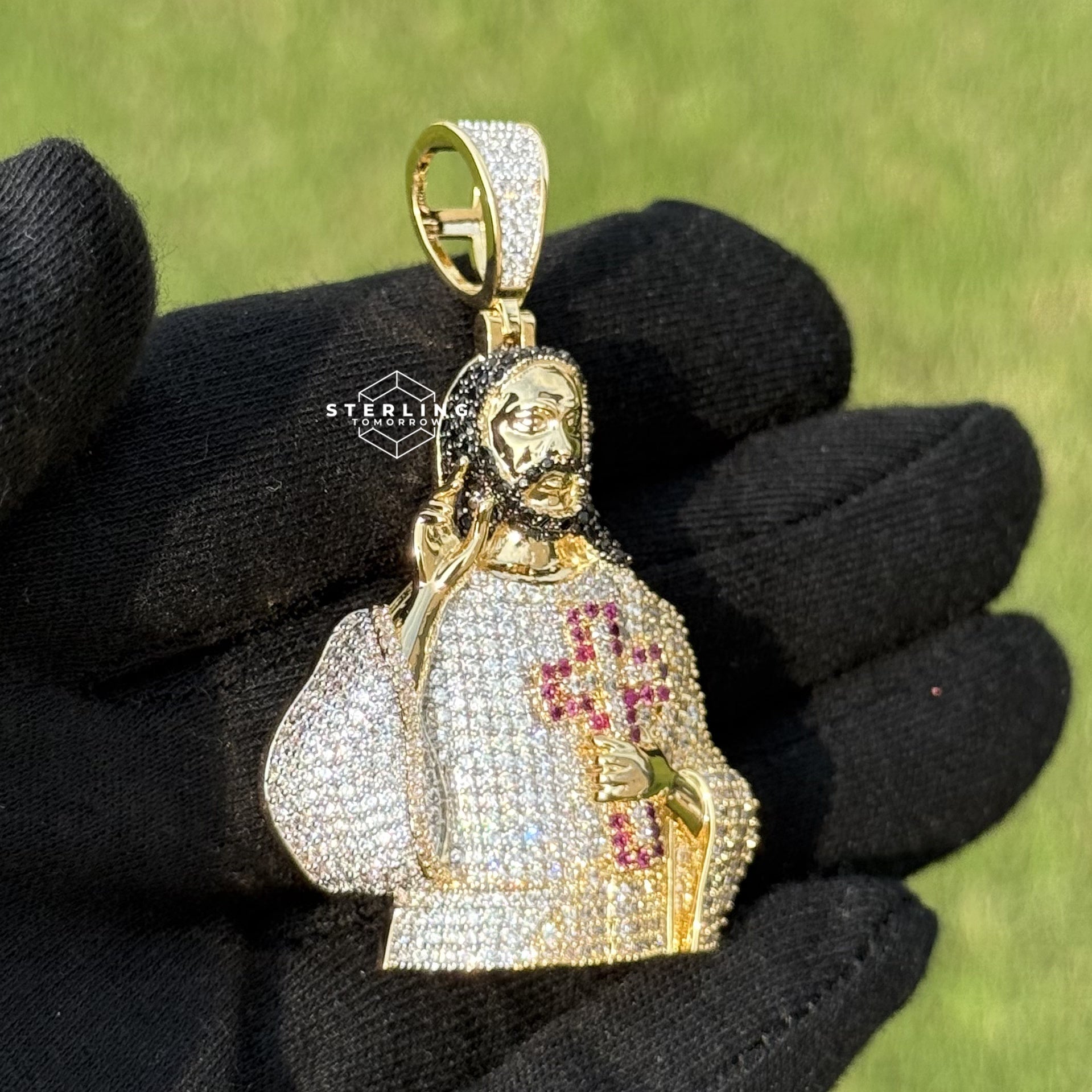 Jesus Iced Out Pendant with Red Cross