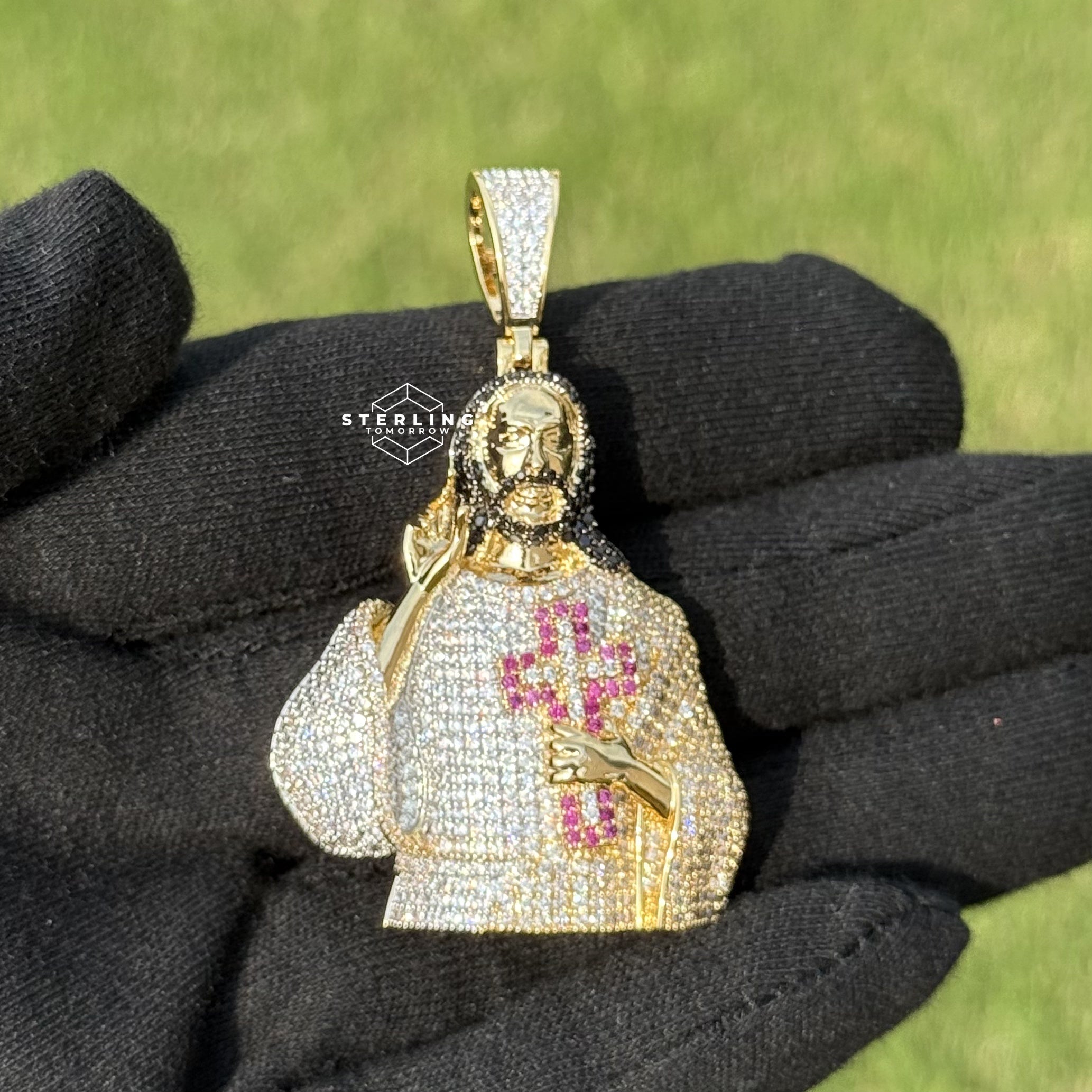 Jesus Iced Out Pendant with Red Cross