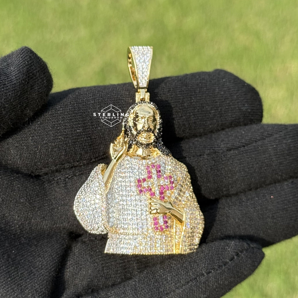 Jesus Iced Out Pendant with Red Cross