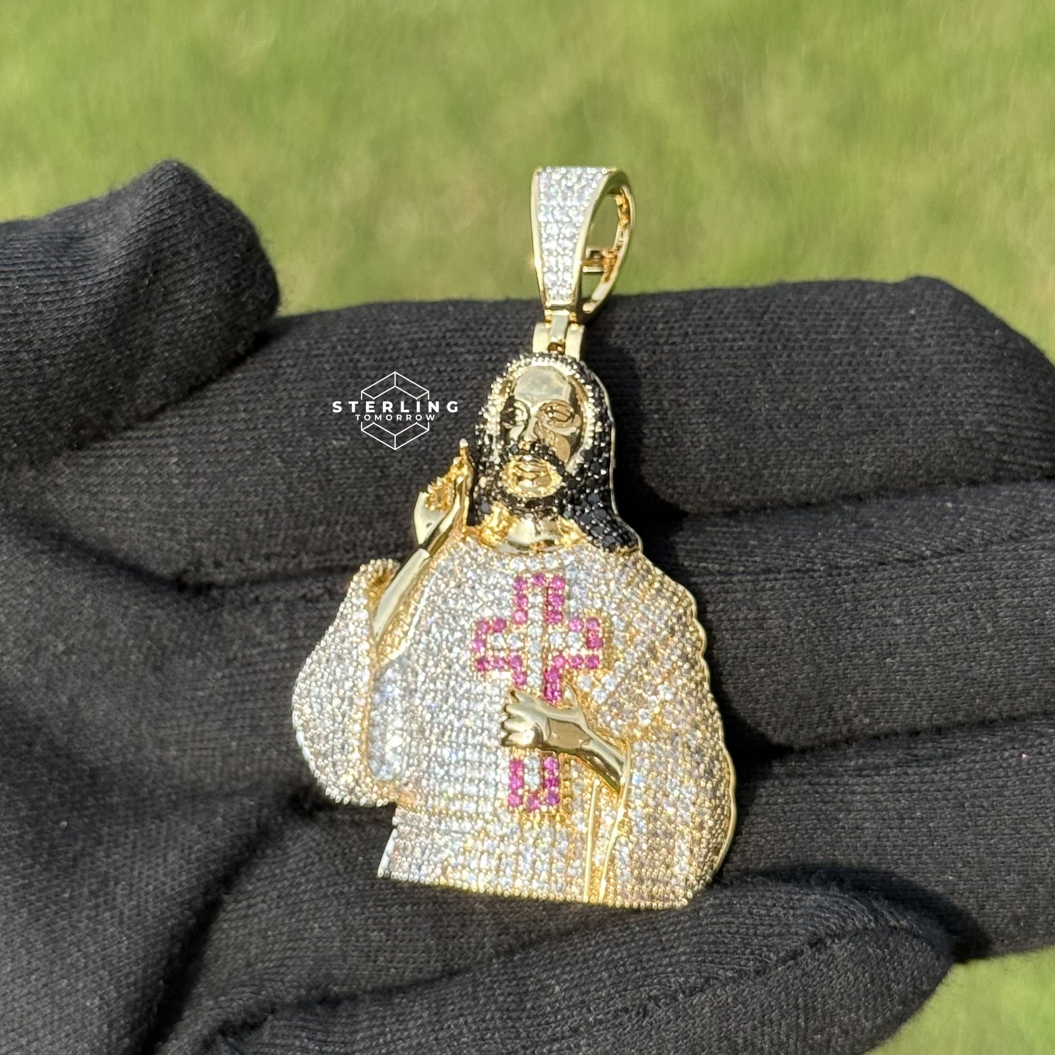 Jesus Iced Out Pendant with Red Cross
