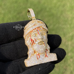 Jesus Pendant Iced Out with Blood Detail Gold Tone