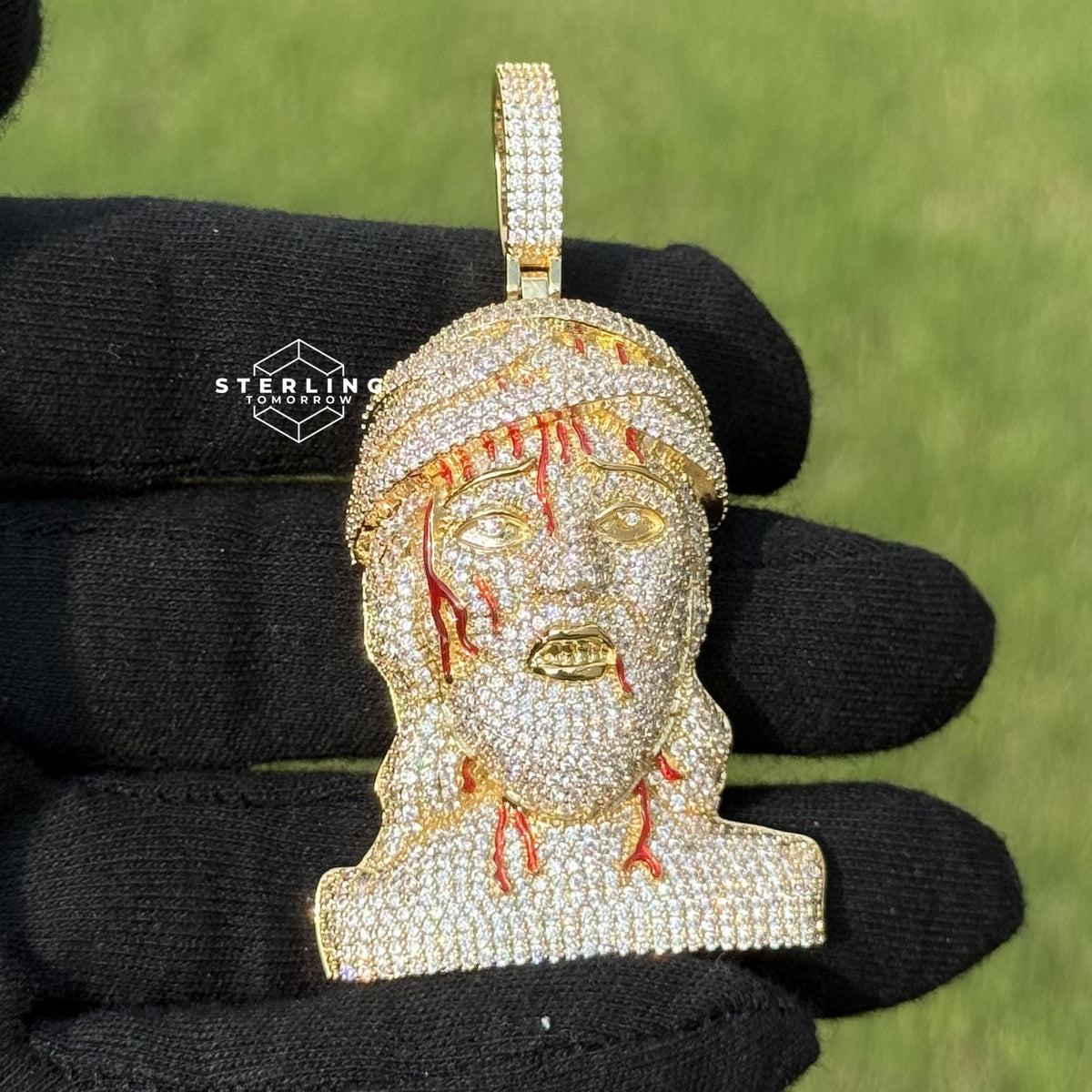 Iced Out Jesus Head Pendant | 14K Gold Plated Hip Hop Religious Necklace w/ Free Rope Chain