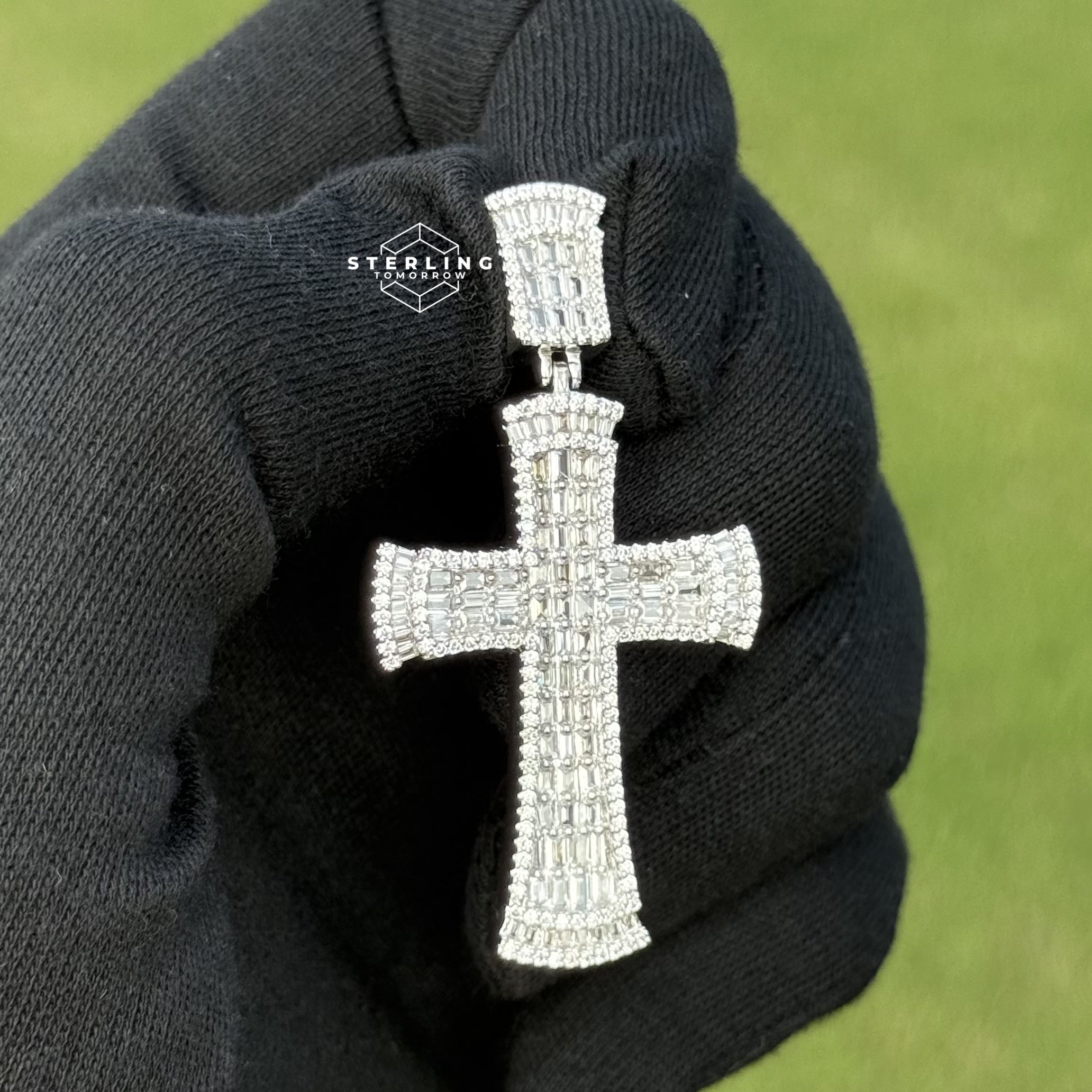 Baguette Cross Iced Out Bling Pendant