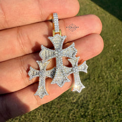 Triple Cross Moissanite Gold Finished Pendant