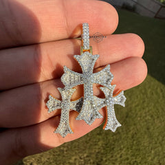 Triple Cross Moissanite Gold Finished Pendant