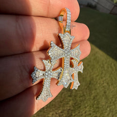 Triple Cross Moissanite Gold Finished Pendant