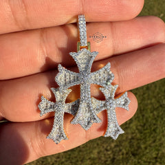 Triple Cross Moissanite Gold Finished Pendant
