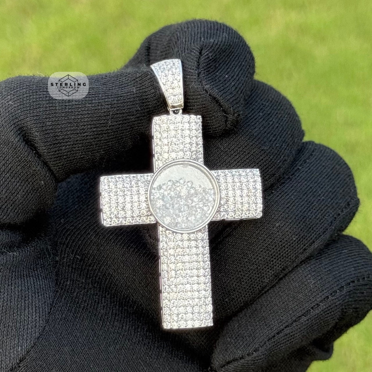 Iced Out Cross with Bubble Beads Creative Bling Pendant