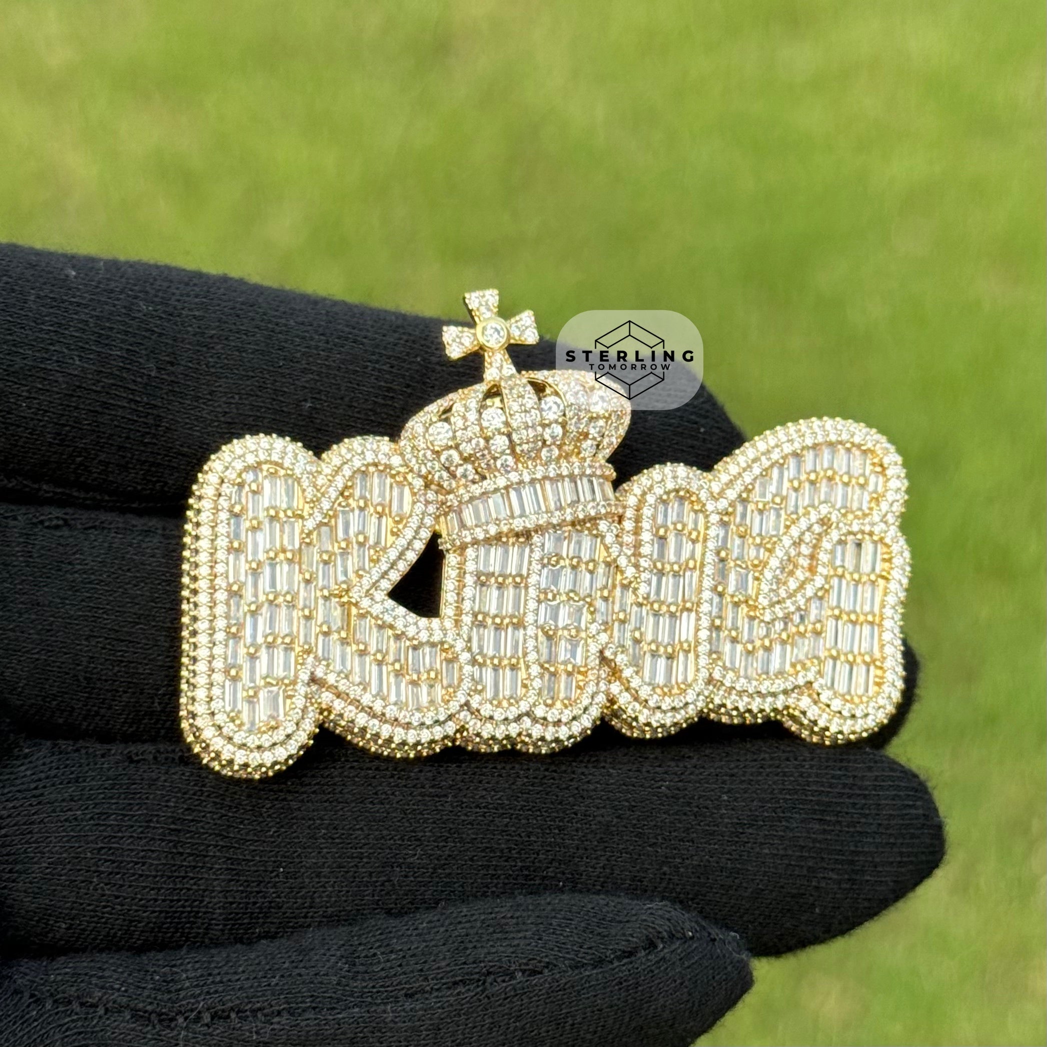 King Crown with Cross Gold Tone Pendant