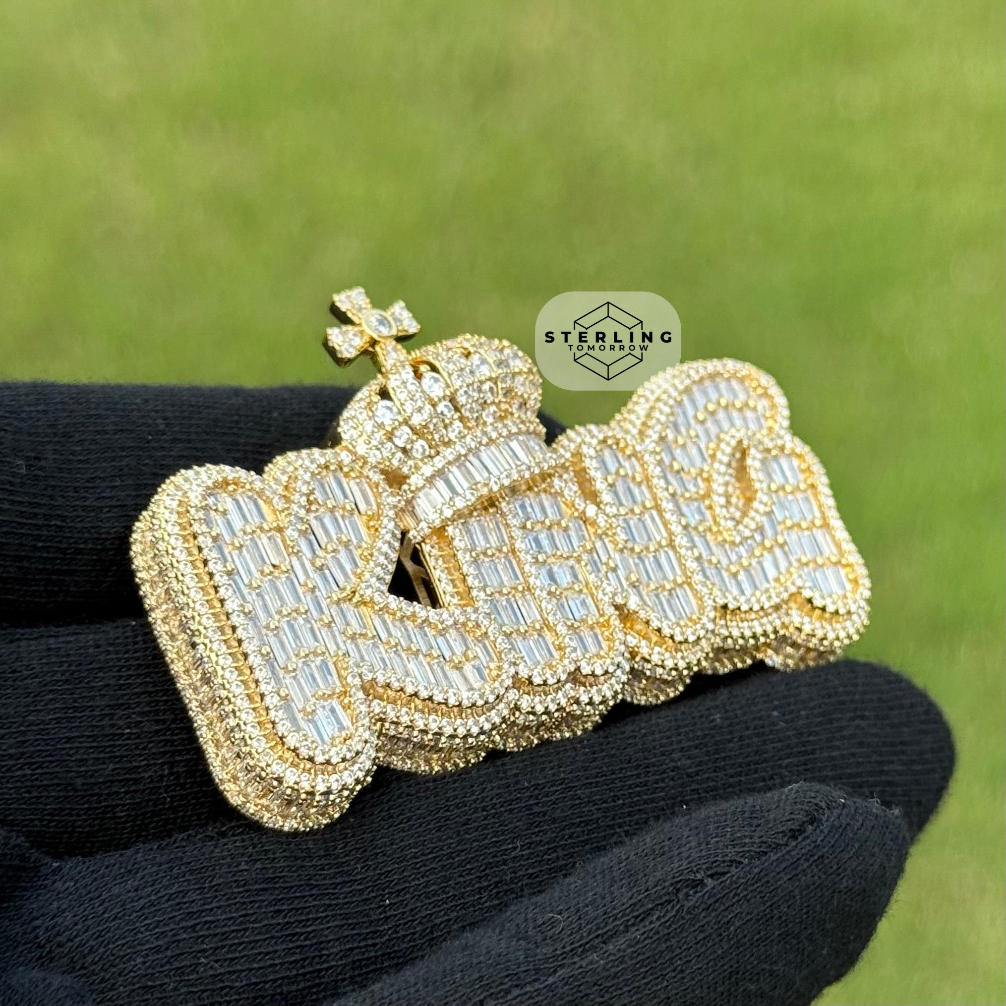 King Crown with Cross Gold Tone Pendant