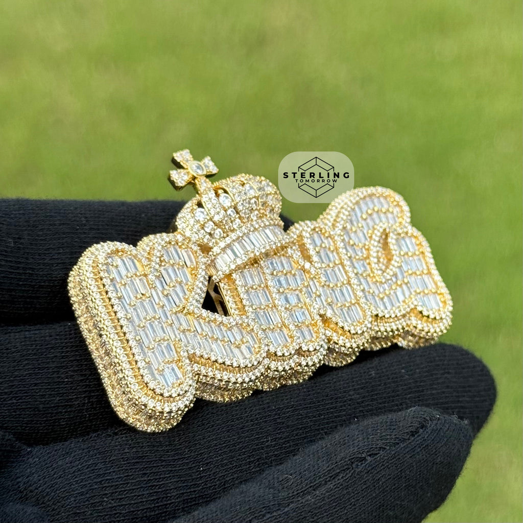 King Crown with Cross Gold Tone Pendant