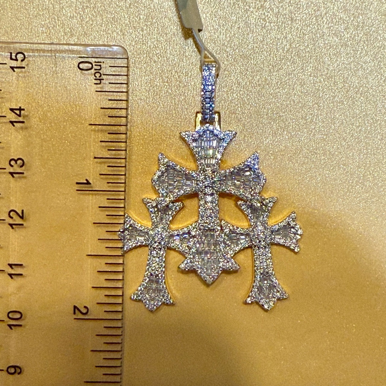 Triple Cross Moissanite Gold Finished Pendant
