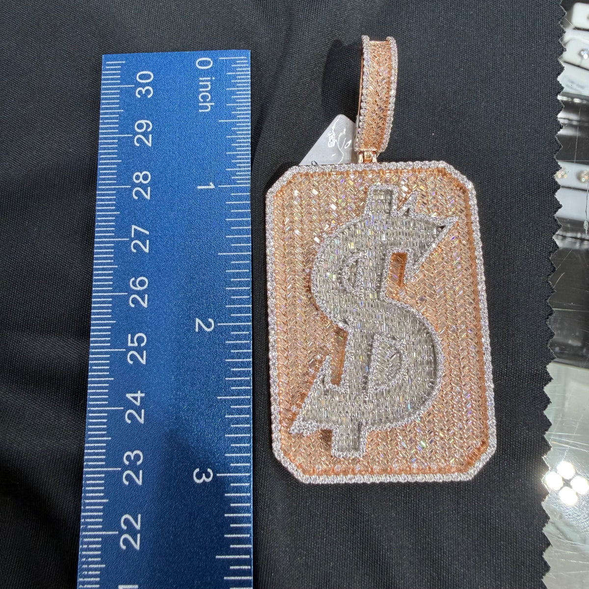 Moissanite Money Dog Tag Pendant, Rose Gold Two Tone