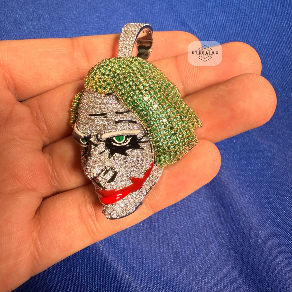 14K Gold Plated Clown Face Pendant Iced Out CZ Diamonds + Free Rope Chain