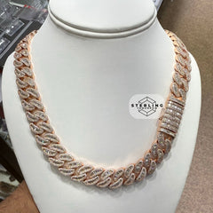 Moissanite 15mm 22" Heavy Rose Two Tone Baguette Cuban Chain