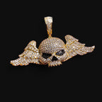 14K Gold Iced Out Winged Skull Pendant | CZ Diamond Hip Hop Gothic Necklace with Free Chain