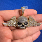 14K Gold Iced Out Winged Skull Pendant | CZ Diamond Hip Hop Gothic Necklace with Free Chain