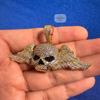 14K Gold Iced Out Winged Skull Pendant | CZ Diamond Hip Hop Gothic Necklace with Free Chain