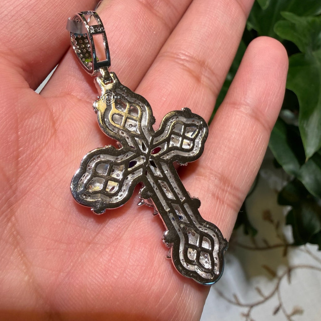 Moissanite Thorns Color Cross Pendant