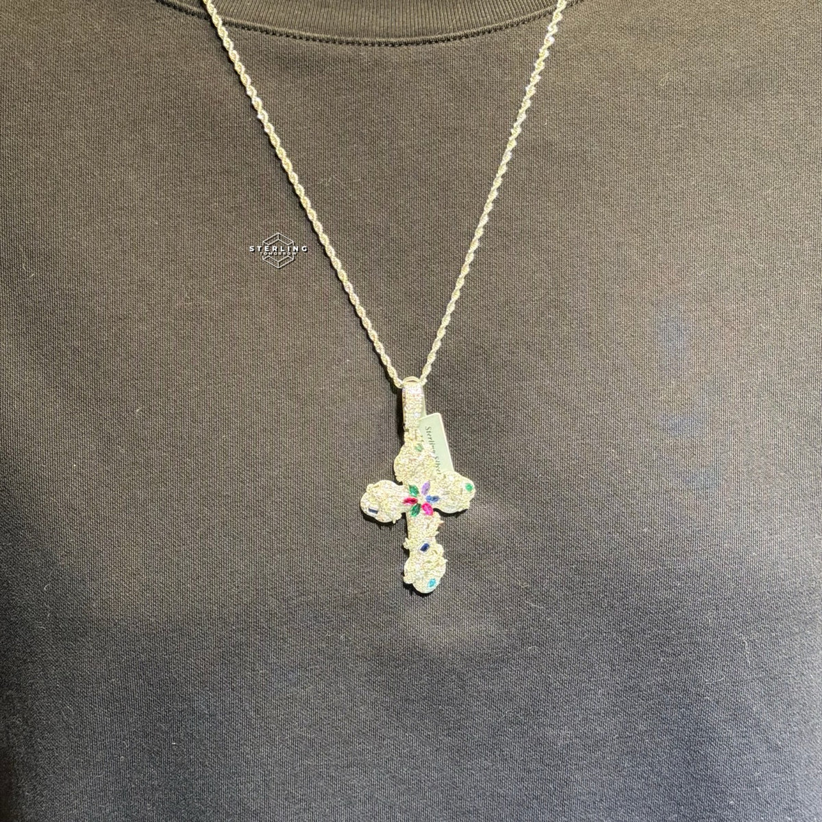 Moissanite Thorns Color Cross Pendant