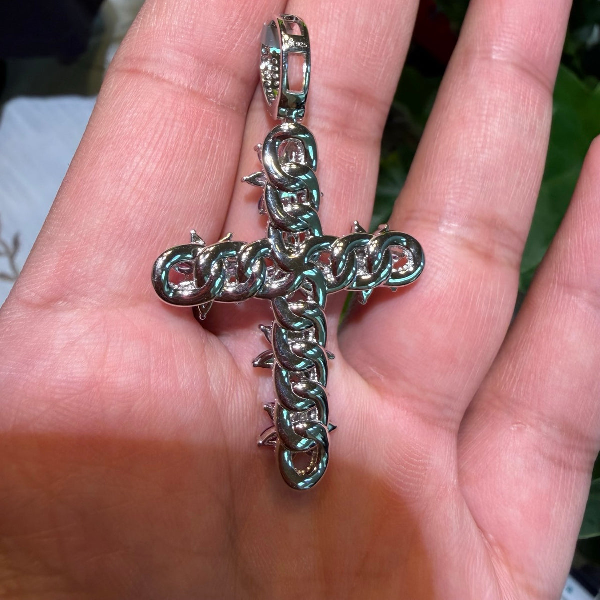Moissanite Flower Color Cross Pendant