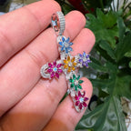 Moissanite Flower Color Cross Pendant