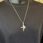 Moissanite Flower Color Cross Pendant