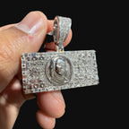 Moissanite $100 Benjamin Franklin Money Pendant, Iced Out Dollar Bill Necklace, 925 Silver Hip Hop