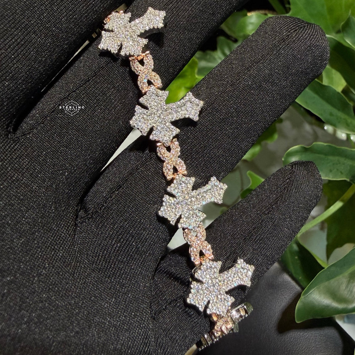 Moissanite Rose Two Tone Cross Infinity Bracelet 17mm 8"