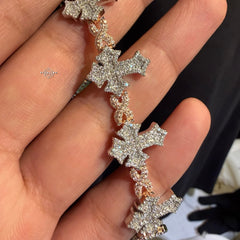 Moissanite Rose Two Tone Cross Infinity Bracelet 17mm 8"