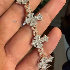 Moissanite Rose Two Tone Cross Infinity Bracelet 17mm 8"