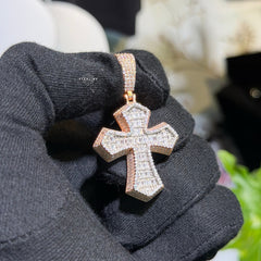 Moissanite Rose Baguette 3D Cross Pendant