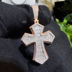 Moissanite Rose Baguette 3D Cross Pendant