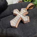 Moissanite Rose Baguette 3D Cross Pendant