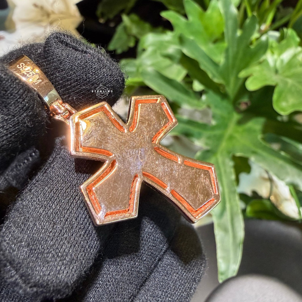 Moissanite Rose Baguette 3D Cross Pendant