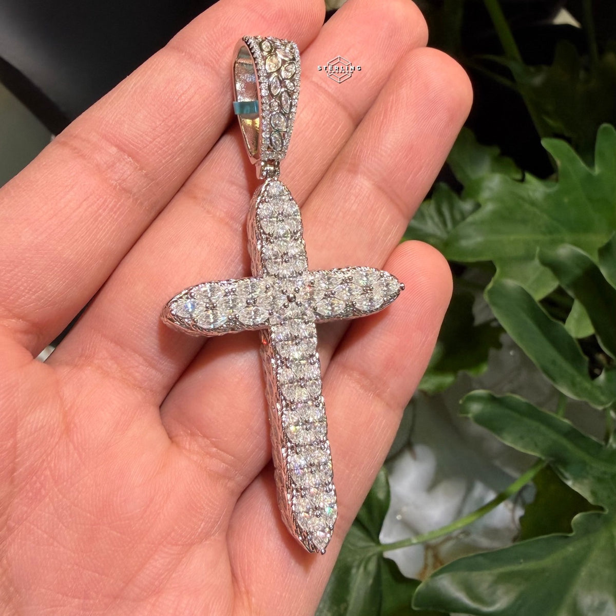 Moissanite Pear Cut Cross Pendant