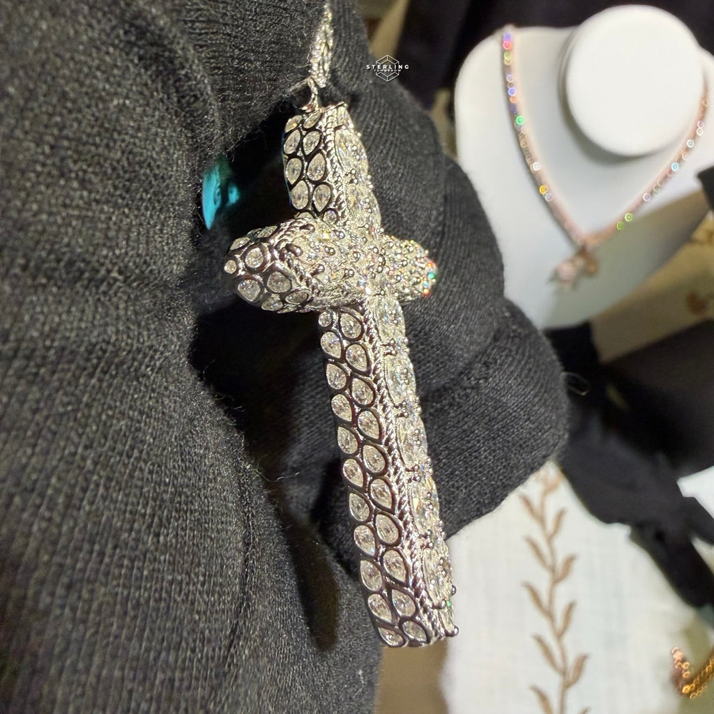 Moissanite Pear Cut Cross Pendant