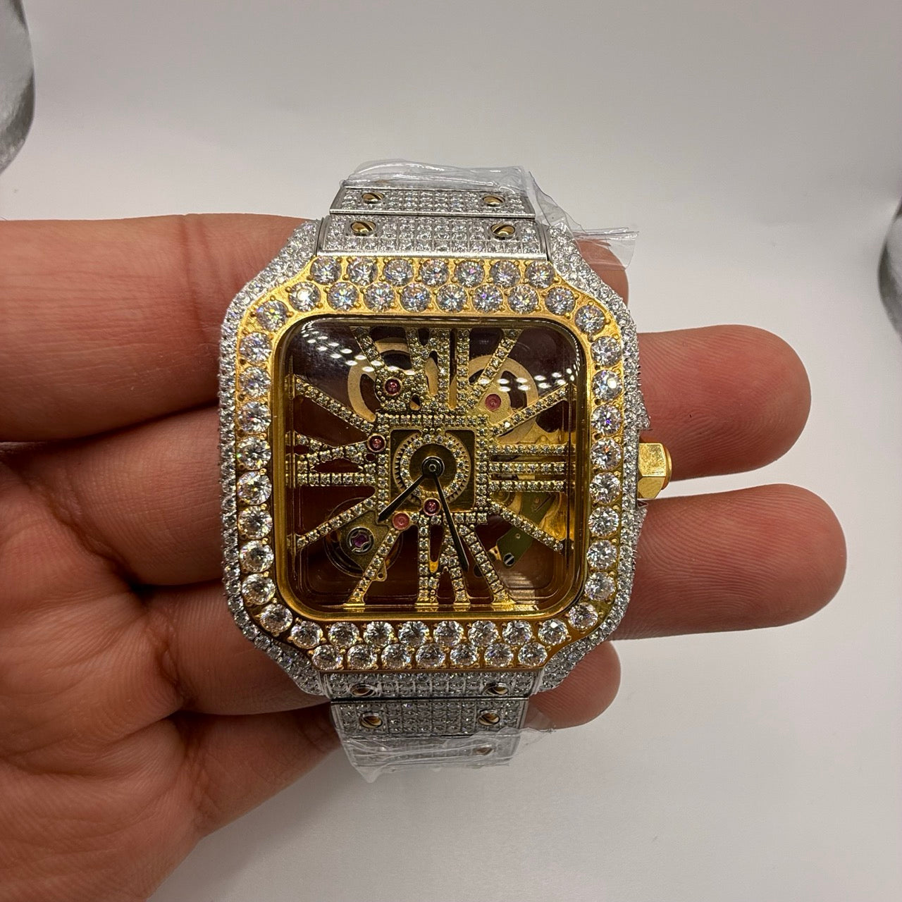 Yellow Skeleton Moissanite Watch