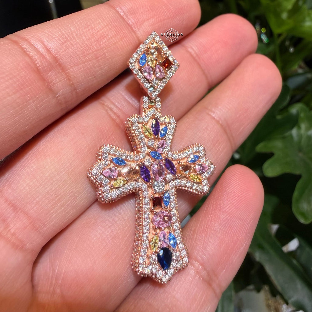 Moissanite Rose Color Cross Pendant