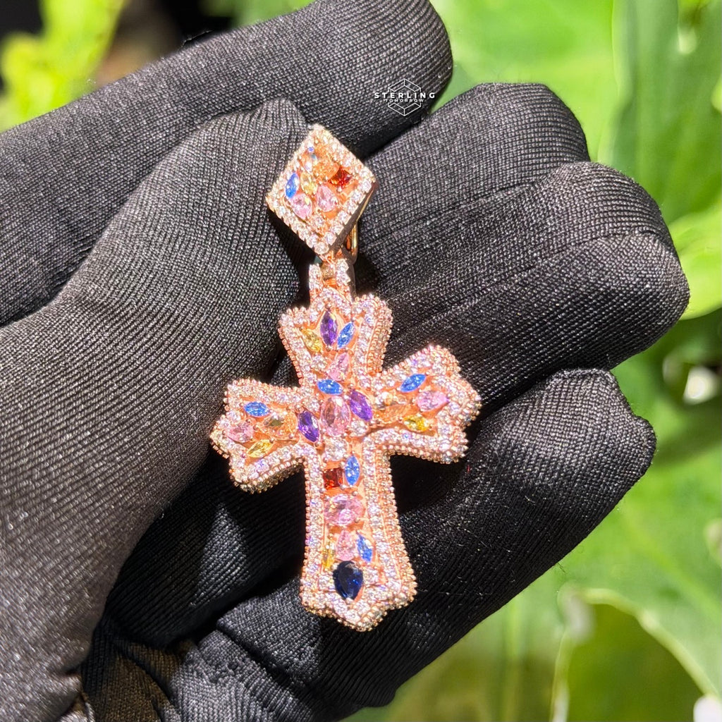 Moissanite Rose Color Cross Pendant