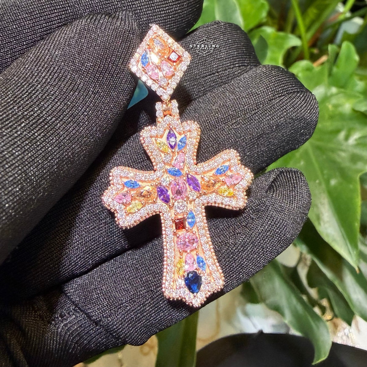 Moissanite Rose Color Cross Pendant