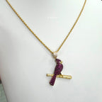 Iced Out Cardinal Bird Pendant Necklace Pink Red CZ Gold Hip Hop Statement Charm with Free Chain