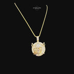 Iced Out Pirate Skull Pendant Necklace Gold CZ Baguette Hip Hop Skull Charm with Free Rope Chain