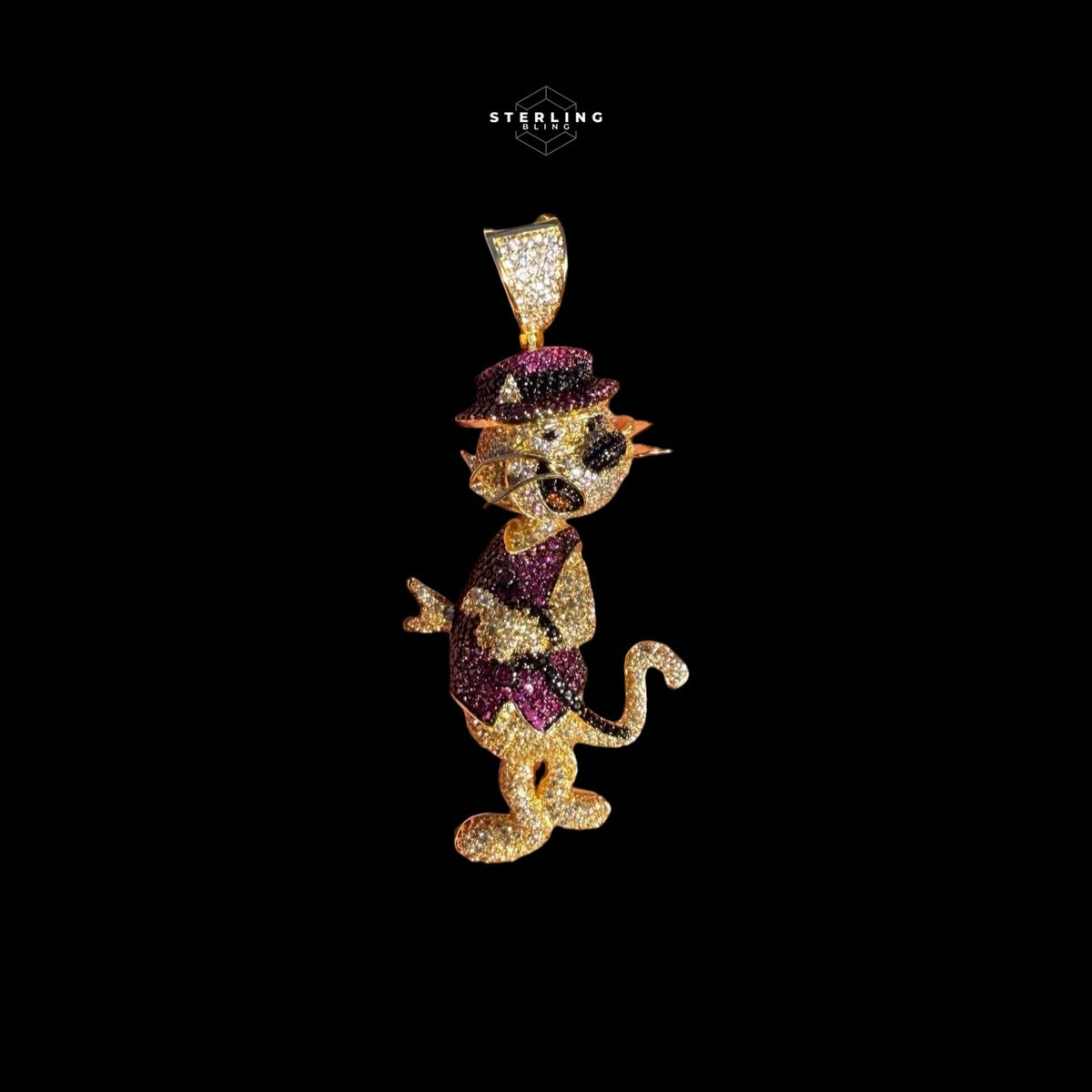 Cartoon Dog Iced 14K Gold Plated CZ + AntiTarnish Rope Chain