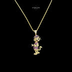 Cartoon Dog Iced 14K Gold Plated CZ + AntiTarnish Rope Chain