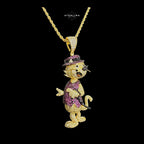 Cartoon Dog Iced 14K Gold Plated CZ + AntiTarnish Rope Chain