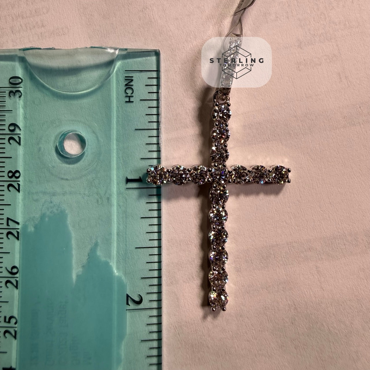 Moissanite Tennis Cross Pendant 925 Silver Iced Out + Steel Rope Chain Gift Men